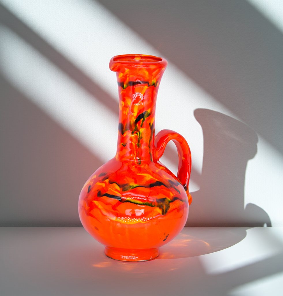 Vintage Strong Multicolor Red & Orange Vase – Vibrant Mid-Century Art