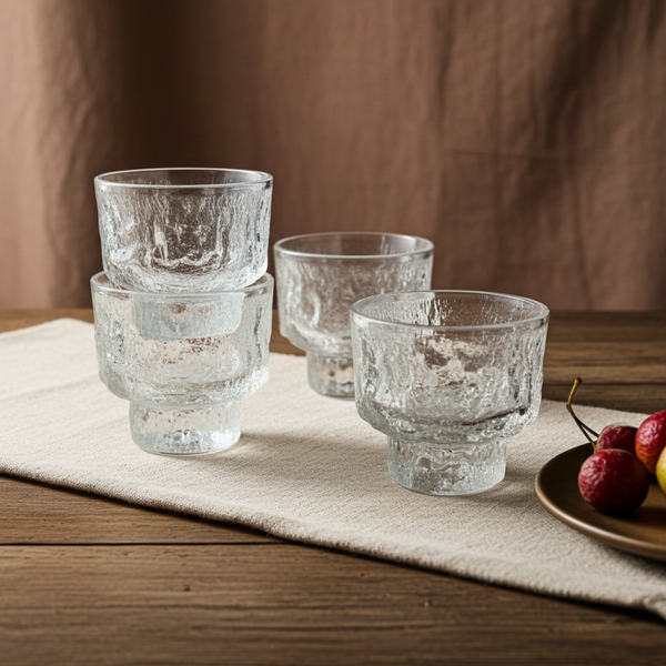 Iittala Tapio Wirkkala Bark Ice Glass Cups - Set of 4 | Finnish Design Inspired by Icy Landscapes