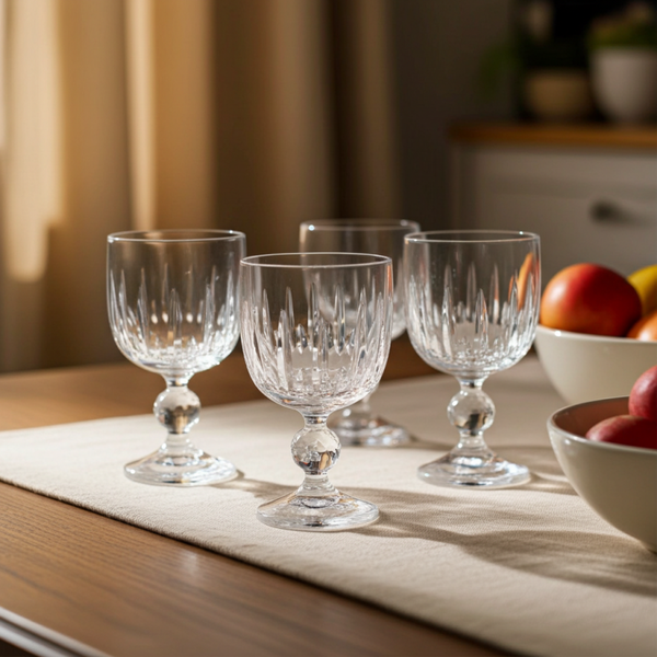 Set of 4 Elegant Vintage Lead Crystal Wine Glasses – 1970s Cut Glass Stemware for Entertaining & Collecting