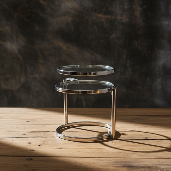 Mid Century Modern Tafel Swivel Double - Glas met Staal, Chroom nr. 401