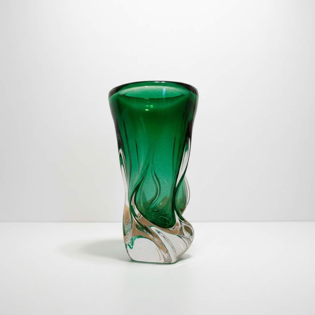 Josef Hospodka Handblown Art Glass Vase – Green Twisted Organic Form | Czech Mid-Century Design – TheyUnique