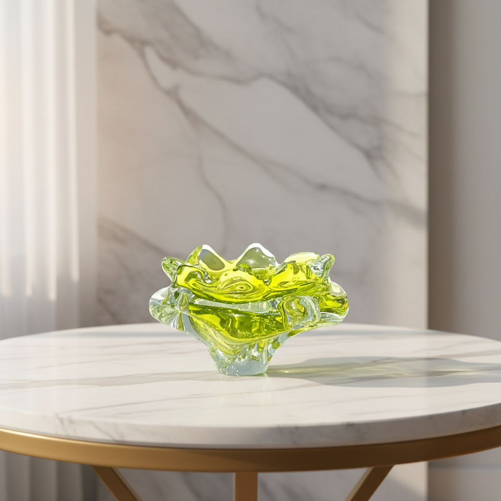 Vintage Chartreuse Art Glass Bowl by Josef Hospodka for Chribska | Czech Mid-Century Design | TheyUnique