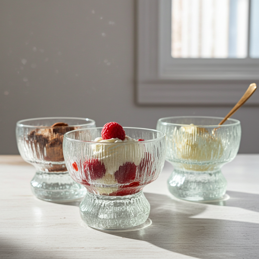 Iittala Kekkerit Footed Dessert Bowls Set of 5 - in Clear Textured Glass – 1970s