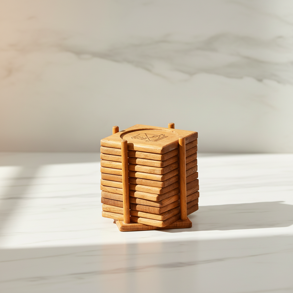 Vintage Wooden Coaster Set – Handcrafted Mid-Century Charm | Set of 12