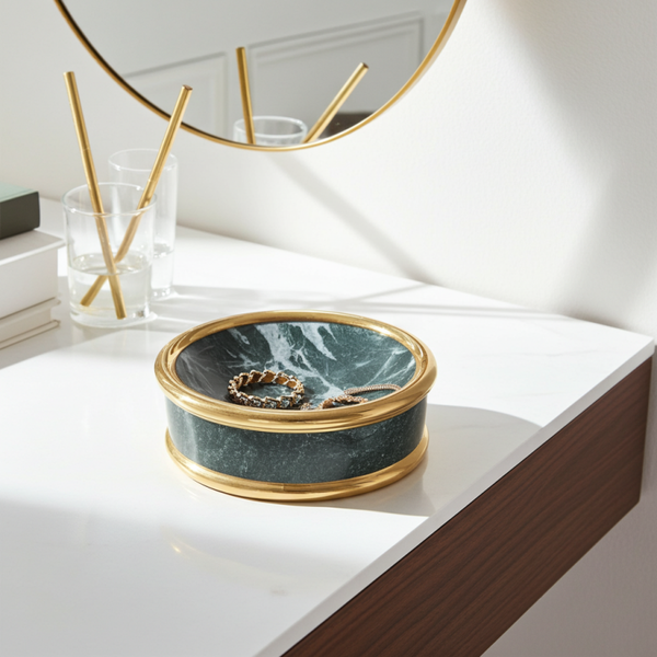 Italian Jewelry Dish with Green Marble Effect - Porcelain