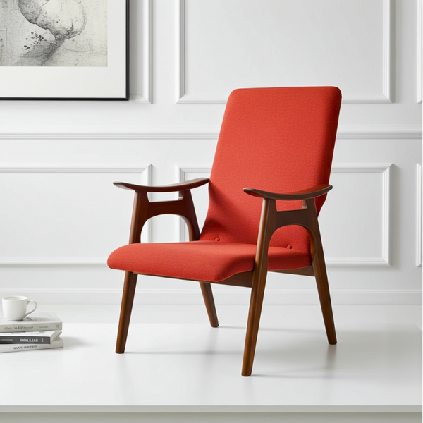 Mid-Century Modern Armchair / Fauteuil by Louis van Teeffelen – Red-Orange Upholstery
