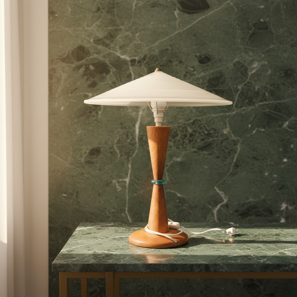 Rare Mid-Century Modern Italian Table Lamp by L'ETÀ del GIORNO – Frosted Glass & Wood | TheyUnique