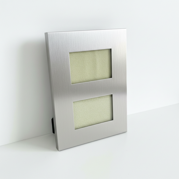 Mid-Century Modern Brushed Stainless Steel Double Photo Frame | Minimalist Design | TheyUnique