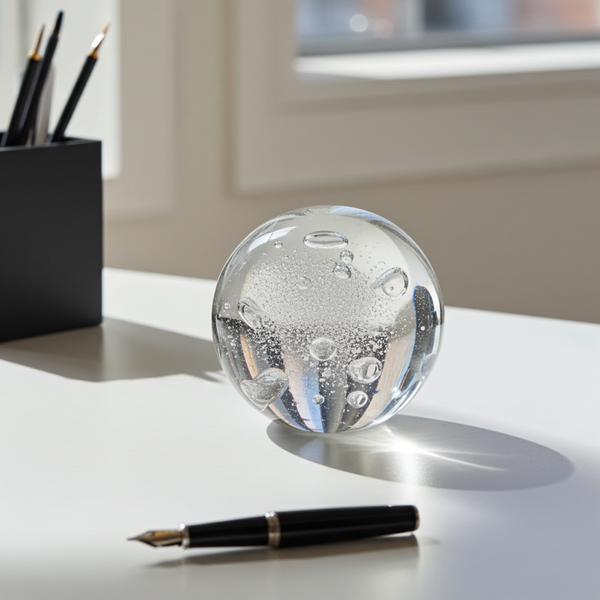 Vintage Clear Glass Heavy Bubble Paperweight – Elegant Decorative Accent