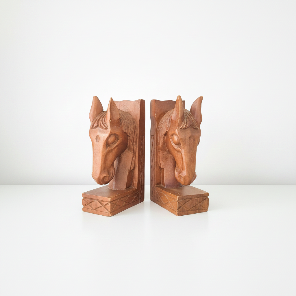 Vintage Wooden Horse Bookends – Handcrafted Philippine Decor | TheyUnique
