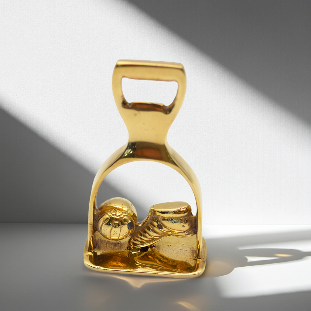 Vintage Brass Soccer Bottle Opener – Retro Sports Barware Gift