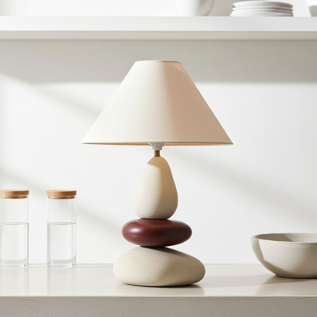 Original Mid-Century Modern “Pebble” Table Lamp by François Chatain – Vintage French Design in Cream Resin