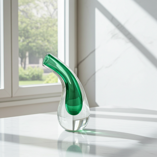 Mid-Century Modern Murano Glass Vase – Drop-Shaped with Clear Exterior & Green Core | TheyUnique