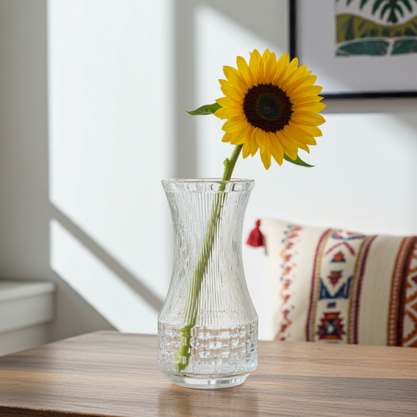 1960s Mid-Century Modern Patterned Pressed Glass Vase – Vintage Decorative Design