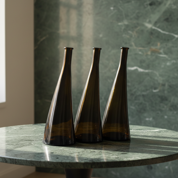 Rare Sculptural Art Glass Vase by O. Frey & Co – Paco | Mid-Century Modern Design in Smoky Brown