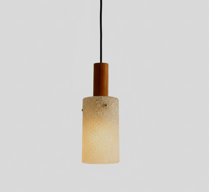 Vintage Scandinavian Suspension Lamp – Teak & Granite Resin | 1960s–1970s Hanging Light – TheyUnique