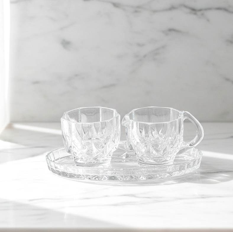 Vintage West Germany 24% Lead Crystal Glass Set of 3 - Milk Jug, Sugar Bowl & Tray – Elegant Serving Set