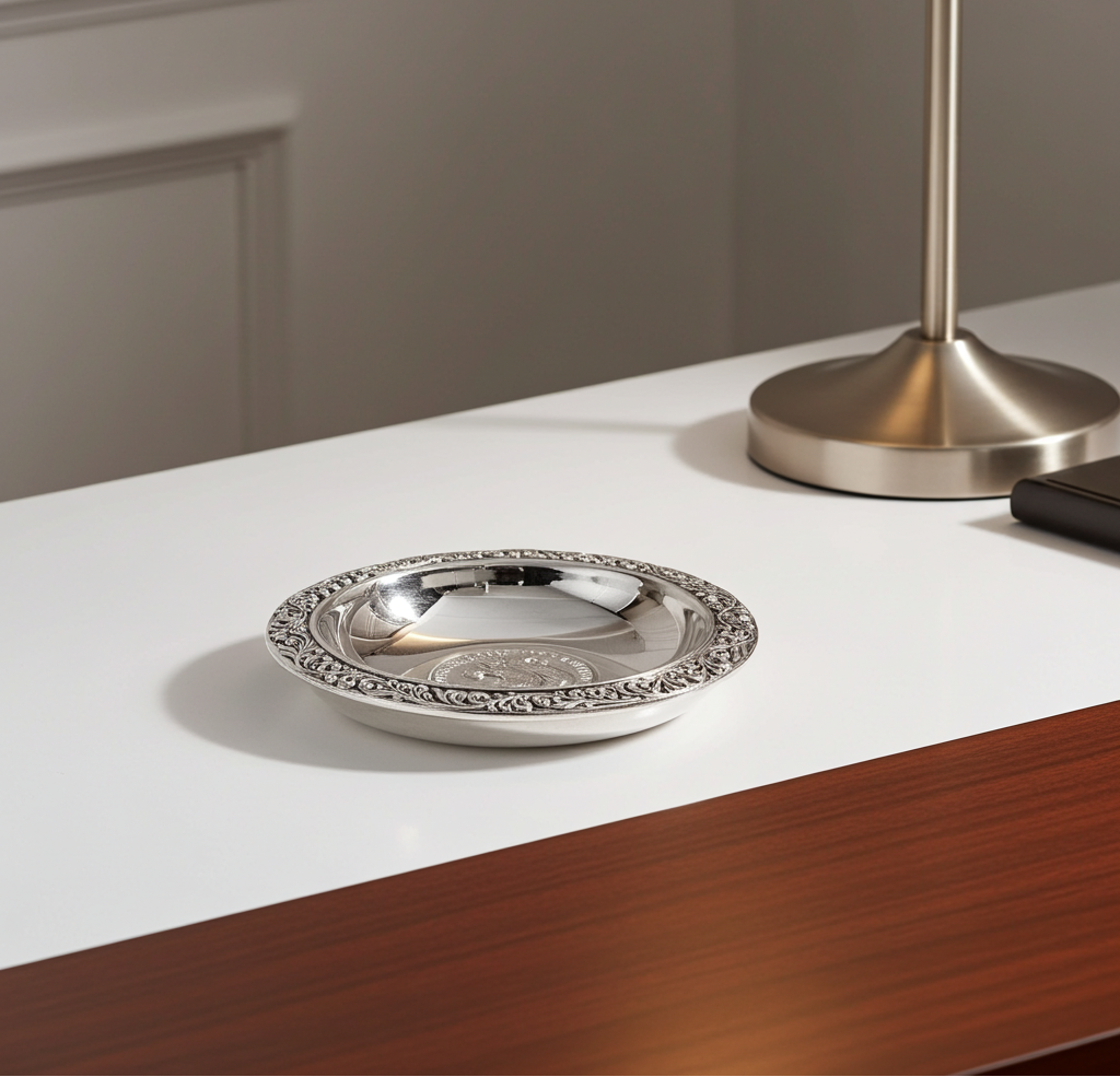 Silver-Plated Ashtray/Bowl “Nutsspaarbank” with a squirrel– Mid-Century Collectible Design