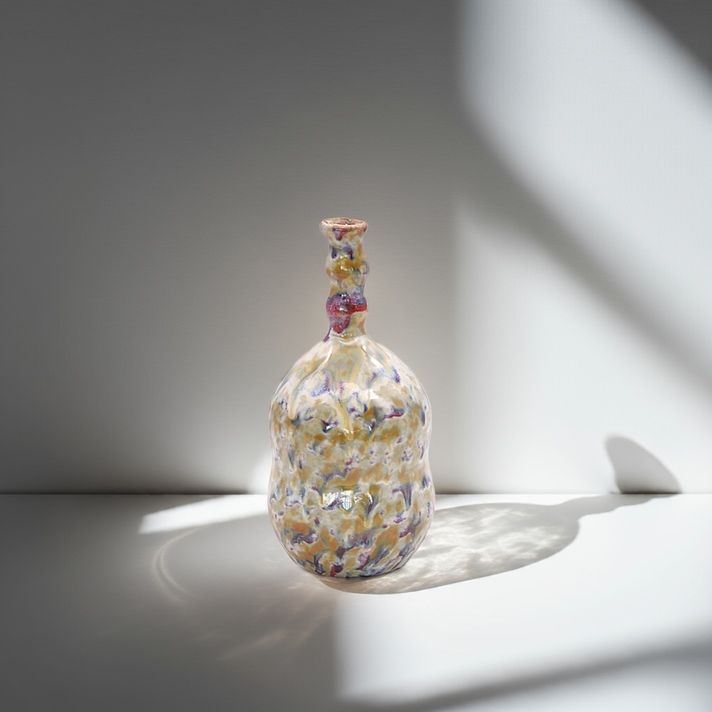 Studio Art Pottery Vase – Sculptural Organic Form with Multicolor Drip Glaze