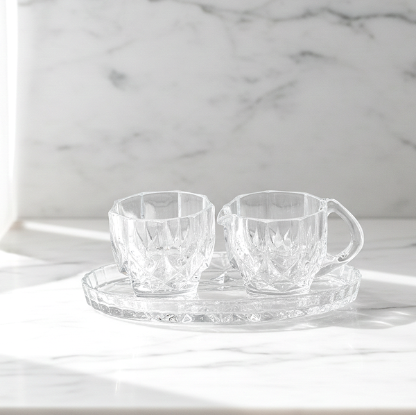 Vintage West Germany 24% Lead Crystal Glass Set of 3 - Milk Jug, Sugar Bowl & Tray – Elegant Serving Set