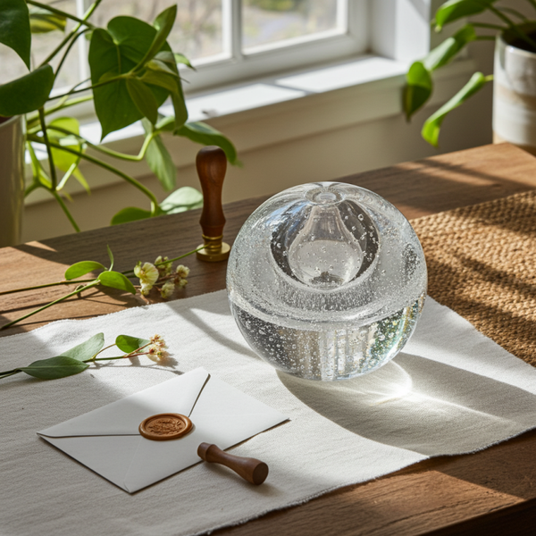 Vintage Glass Bubble Vase & Oil Lamp & Paperweight – Unique 3-in-1 Decorative Piece