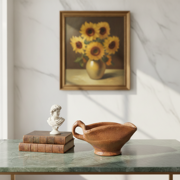 Antique Dutch Earthenware "Vuurtest" Hand Warmer – Glazed Red Clay Foot Stove Bowl | TheyUnique
