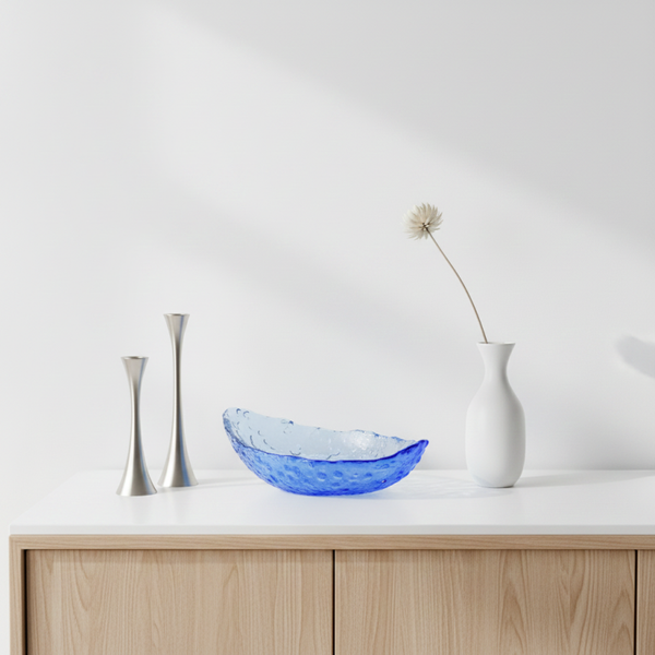 Mid Century Modern Glass Ice Serving Bowl – Blue & Clear Glass
