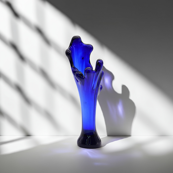 Mid-Century Modern Swung Unique Vase – Cobalt Blue Fingers Art Glass – Sculptural Elegance - 10 Fingers!