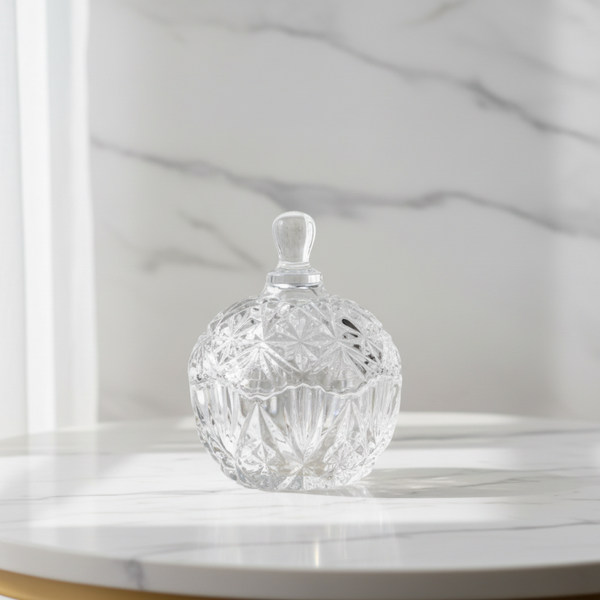 Vintage Clear Glass Trinket Box / Vanity Jar with Lid – Elegant Candy Dish | TheyUnique