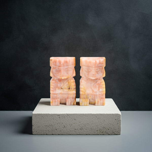 Vintage Aztec Onyx Bookends – Hand-Carved Mexican Stone Art (Set of 2)