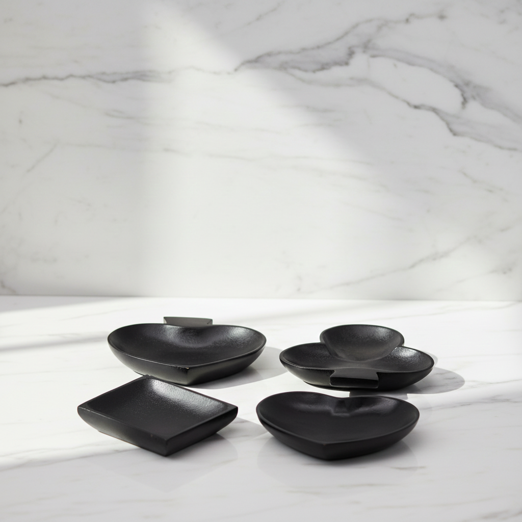 Black Wooden Card Suit Dish Set of 4 – Sculptural Minimalism | TheyUnique