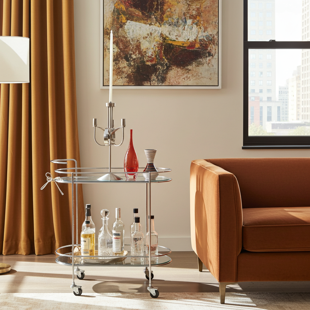 Vintage Drinks Trolley – Glass & Chrome Finish – Elegant Serving Cart for Home Bars & Entertaining