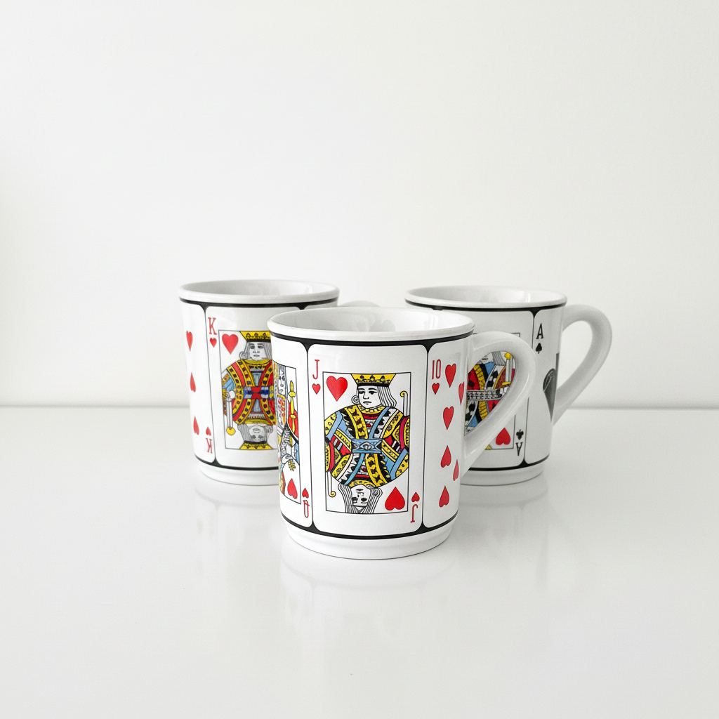 Vintage Poker Cards Mugs – Set of 3 Playing Card Design Cups | Retro Collectible – TheyUnique