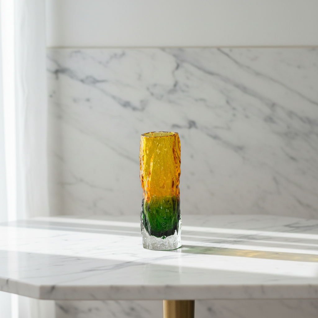 Mid Century Bark Ice Glass Vase – 1970s Japanese Tajima Design