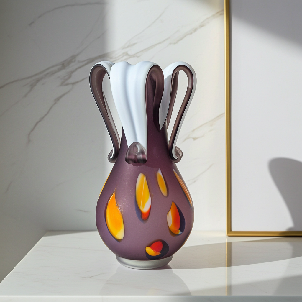 Hand-Blown Murano Purple Art Glass Vase – Italian Design - Sculptural
