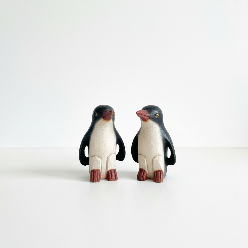 Vintage Hand-Carved Wooden Penguin Figurine – Sculptural Decorative Object | TheyUnique