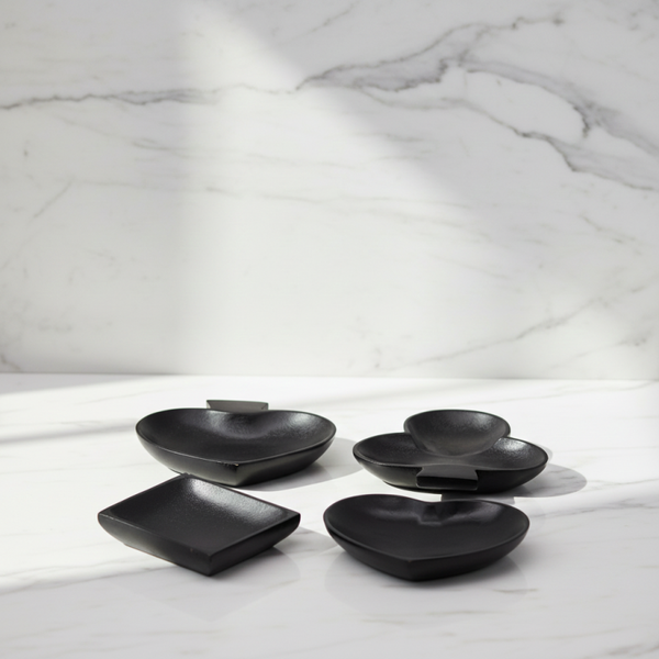 Black Wooden Card Suit Dish Set of 4 – Sculptural Minimalism | TheyUnique