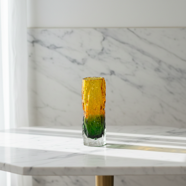 Mid Century Bark Ice Glass Vase – 1970s Japanese Tajima Design