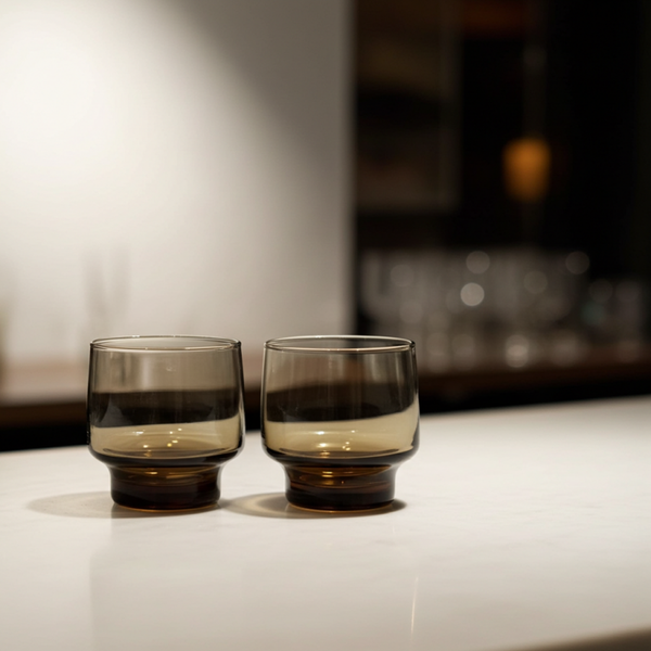 Vintage Smoked Luminarc France Glasses - Set of 2 | Retro Glassware