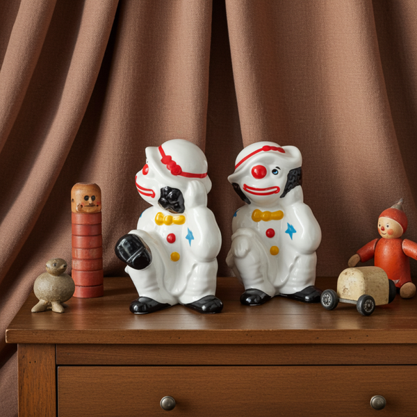 Pair of Vintage Ceramic Clown Figurines & Bookends – Hand-Painted Decorative Set