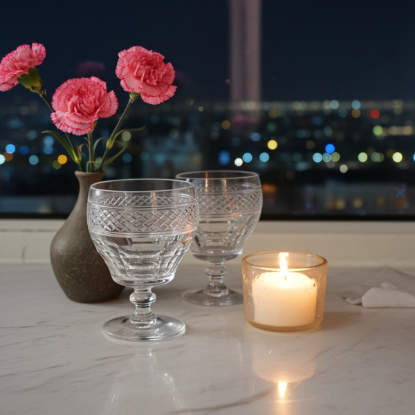 Georgian Crystal Wine Glasses – Set of 2 with Trianon Pattern | Antique Cut Crystal – TheyUnique