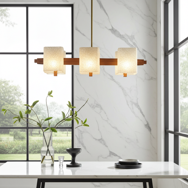 Rare Scandinavian Design Hanging Lamp in Wood & Granite Resin – 1960s Vintage Pendant Light