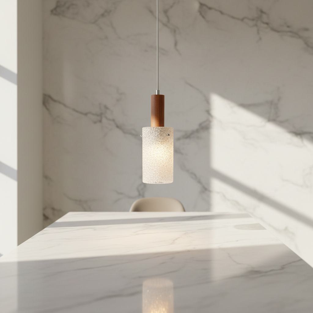 Vintage Scandinavian Suspension Lamp – Teak & Granite Resin | 1960s–1970s Hanging Light – TheyUnique