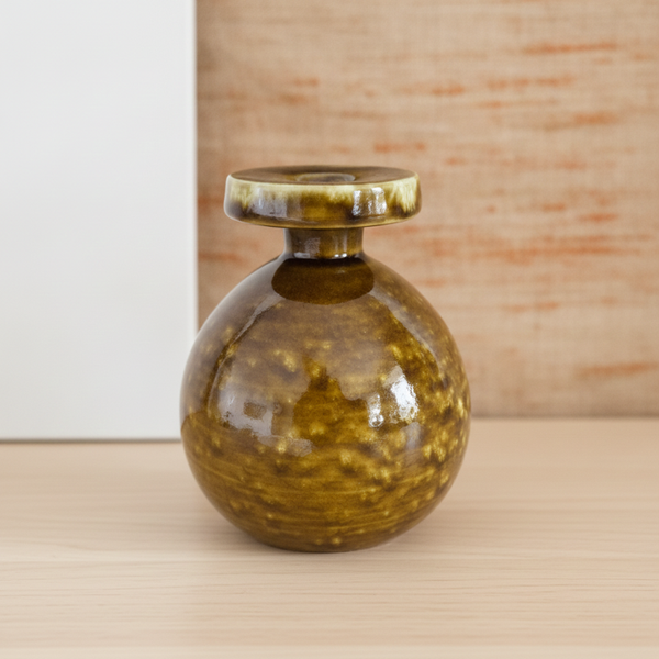 Vintage Italian Studio Pottery Vase – Handcrafted Olive Green Drip Glaze Ceramic, Mid-Century Style | They Unique