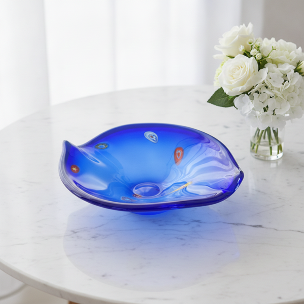 Vintage Lavorazione Arte Murano Cobalt Blue Art Glass Bowl – Millefiori Detail