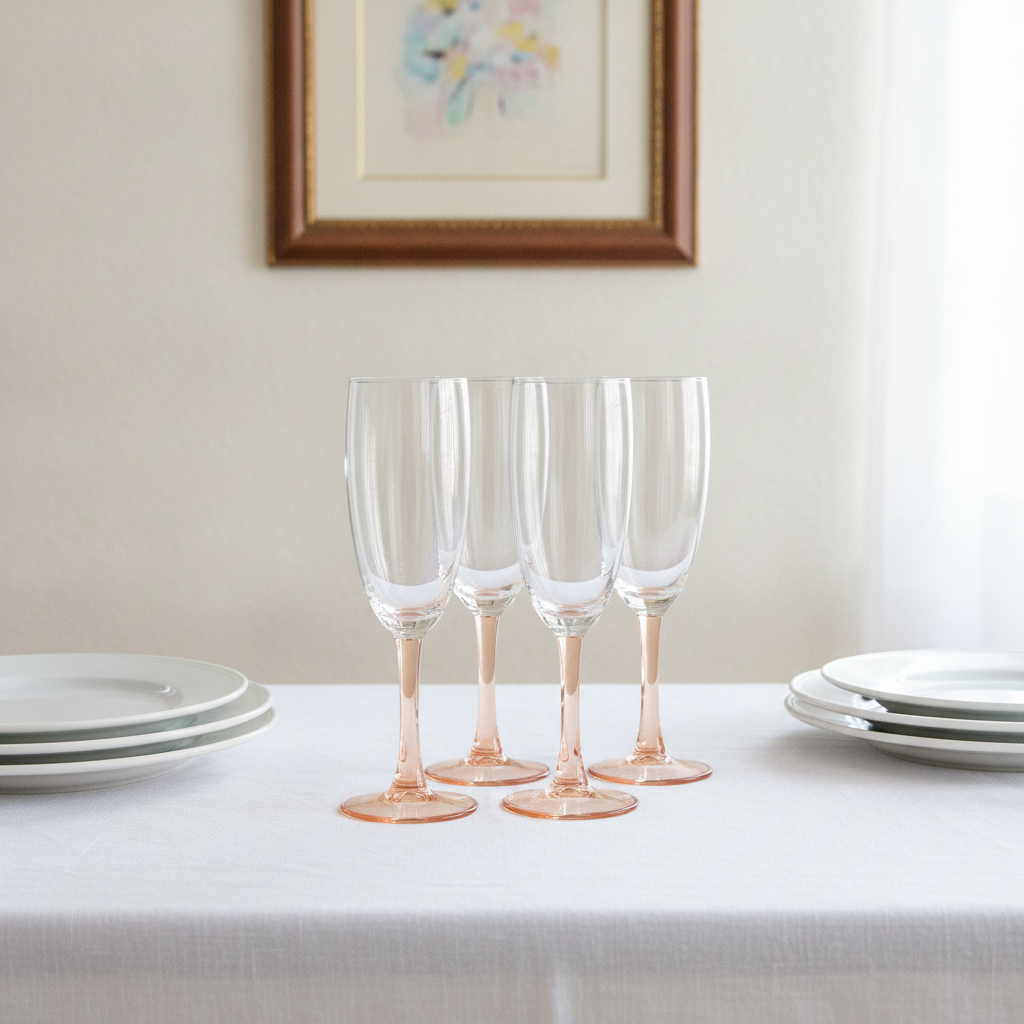 Vintage Luminarc France Champagne Flutes – Set of 4 with Pastel Pink Stems