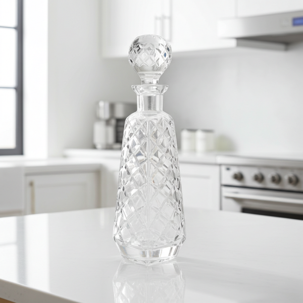 Mid-Century Modern Crystal Decanter – Elegant High-Quality Cut Glass