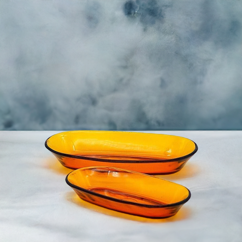 Set of 2 Vintage Duralex Bowls – Amber Glass – Iconic Mid-Century French Tableware