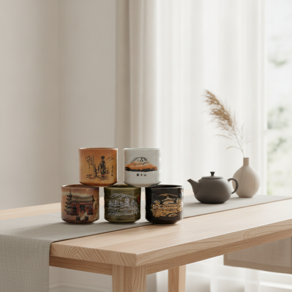 Japanese Ceramic Mini Tea & Sake Cup Set of 5 – Famous Places Japan