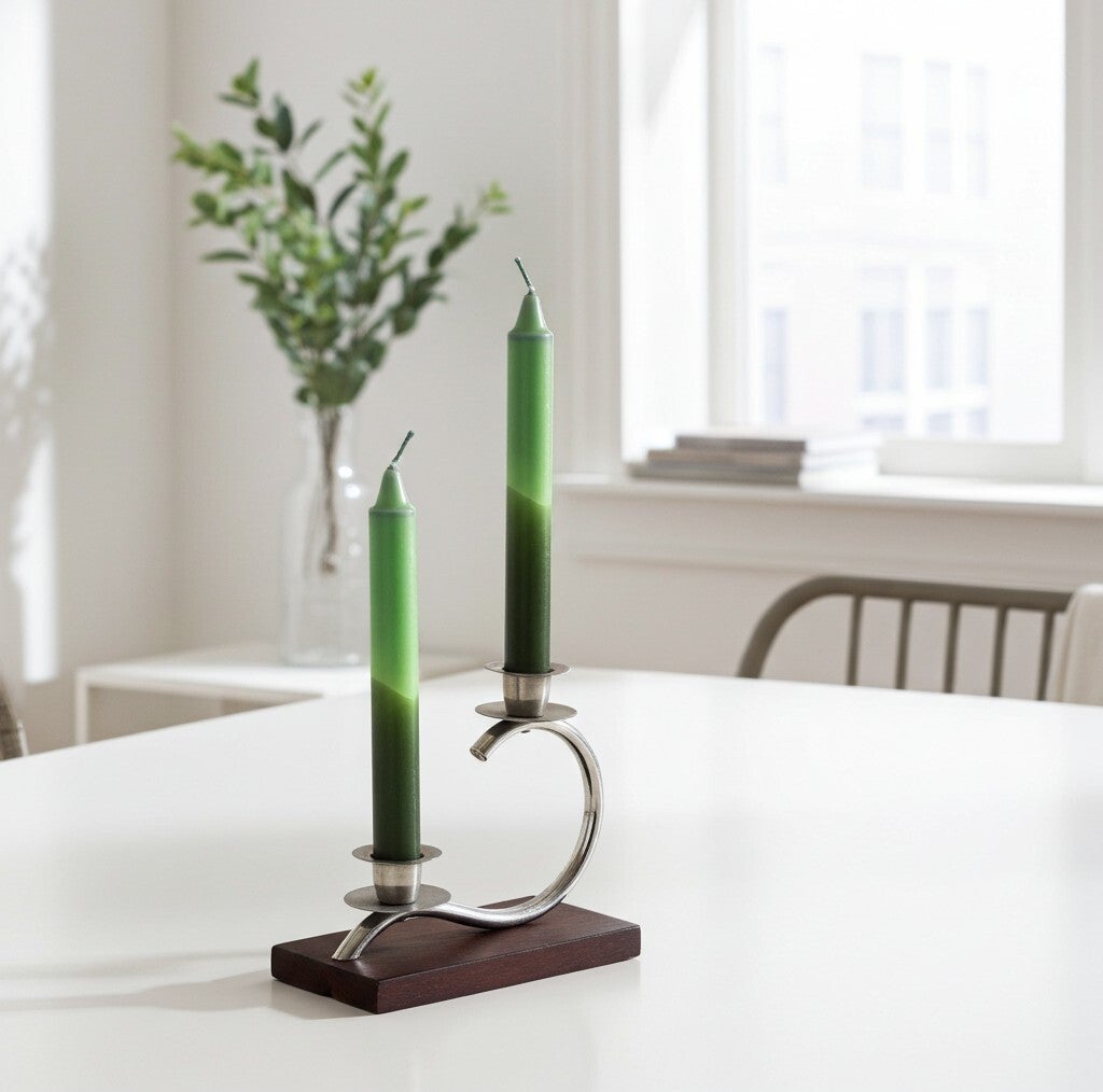 Vintage Art Deco Candle Holder – Chrome & Wood – Geometric Design from the 1930s